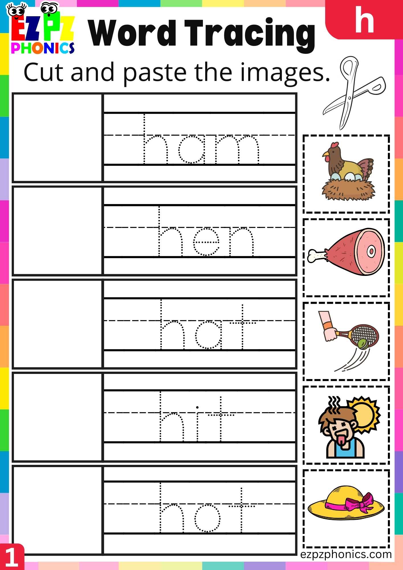 Letter H Word Tracing Beginning Sounds Worksheet